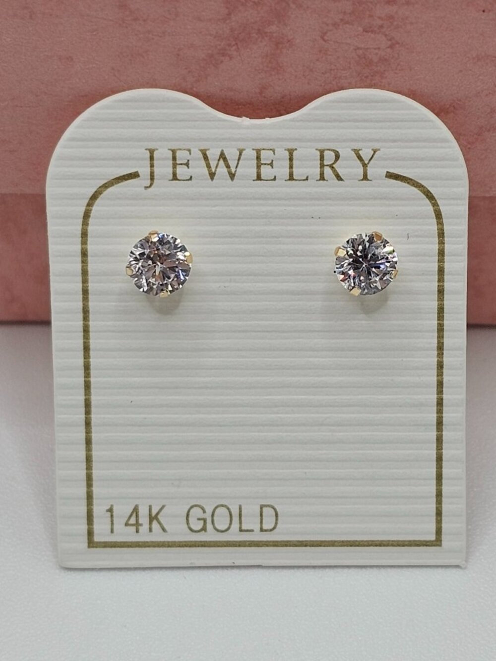14KT Gold Round CZ Screw Back Earrings April 4mm